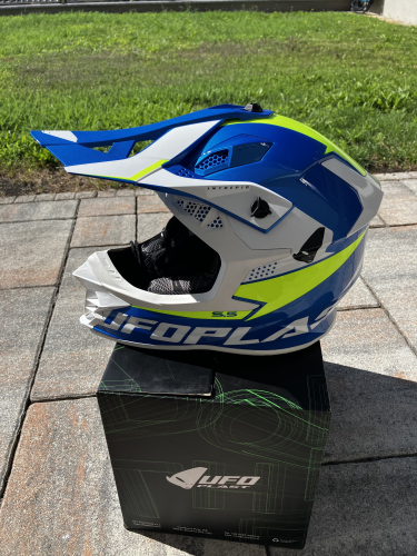 Preview: Helm Motocross UFO Erwachsene Weiß, Blau, Neongelb